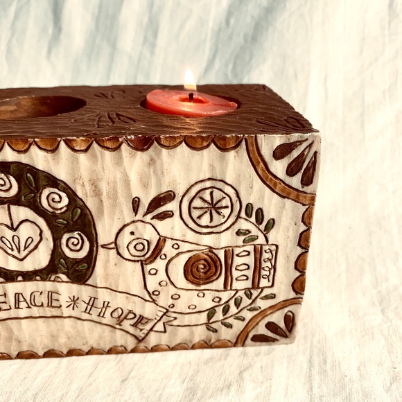 2007 Caribou Canyon Tea Light Candle Holder Joy Peace Hope Christmas Centerpiece - Picture 6 of 15